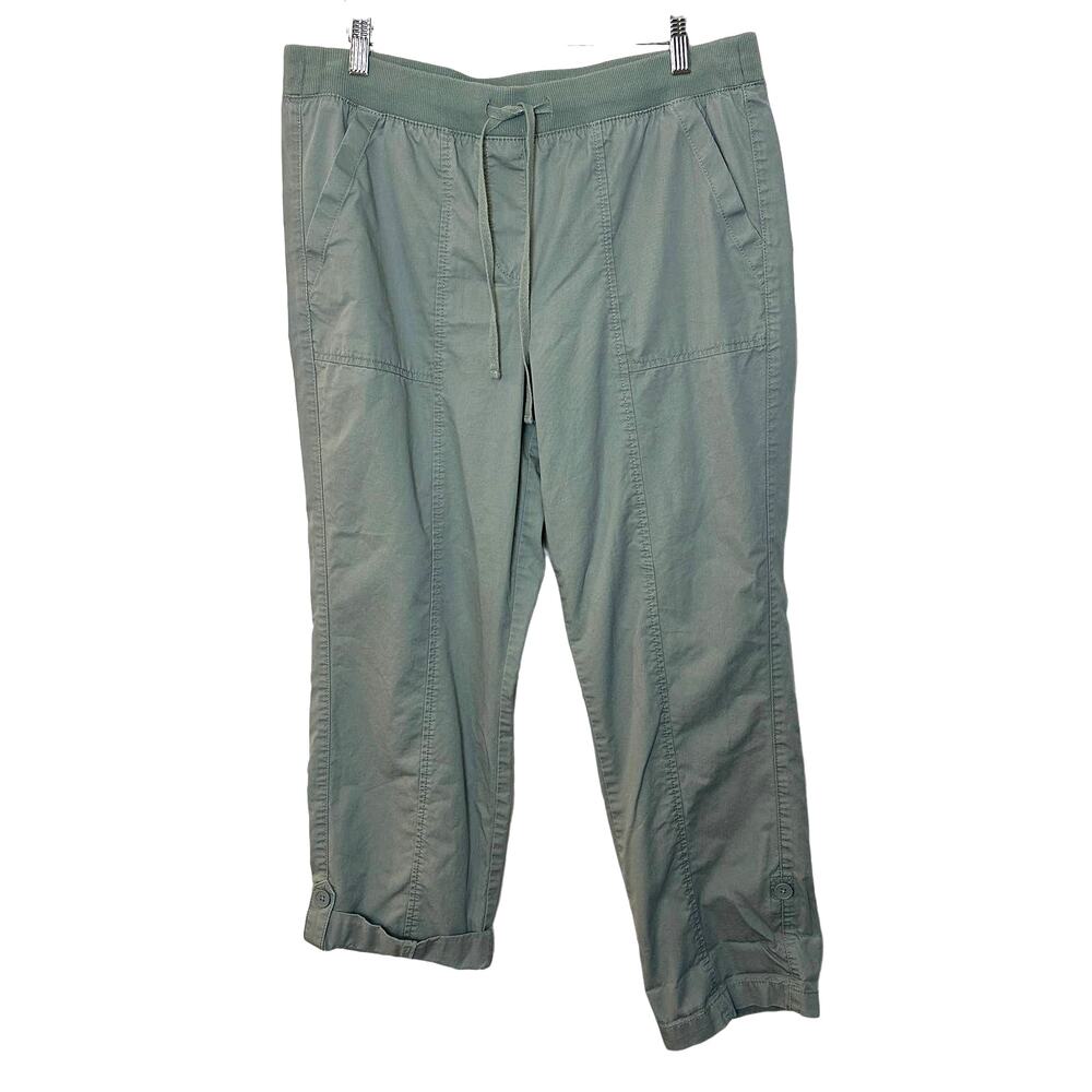 Talbots Sage Green Twill Cargo Utility Pull On Pants 12 Elastic Drawstring Waist